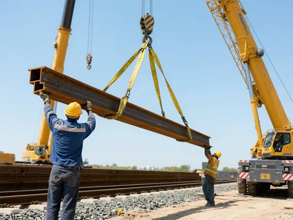Railway track lifting with synthetic webbing slings